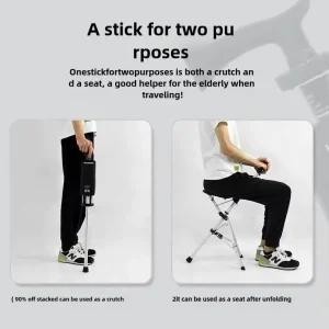 A 2-in-1 portable folding cane and chair